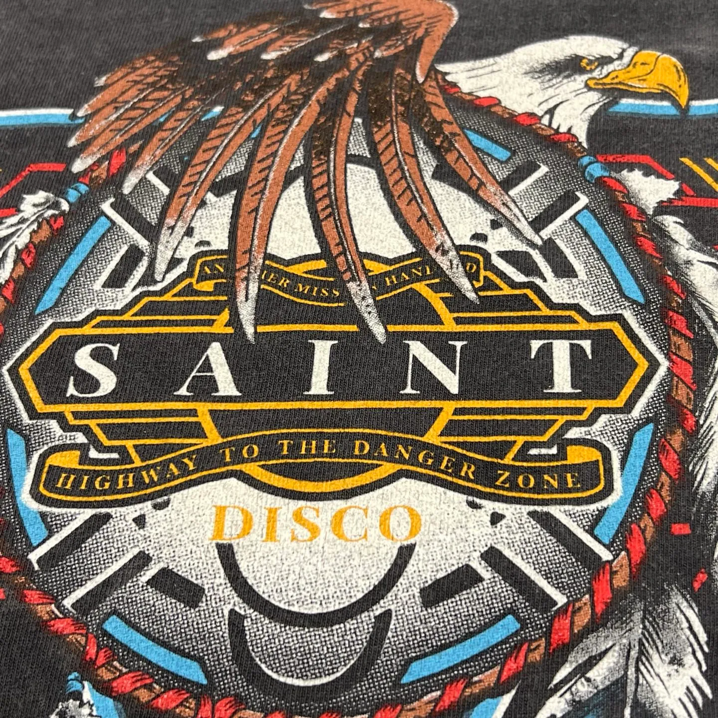 More details SAINT Mxxxxxx x TEFLON DISCO SAINT DISCO ML_LS TEE/BLK Eagle Feather Spider Web Distressed Long Sleeve S-XL Ready-to-wear Assute dyeing, water spray fading treatment, customized TEFLON DISCO co-branded accessories, hand-splashed ink, wormhole fraying treatment, genuine level printing process